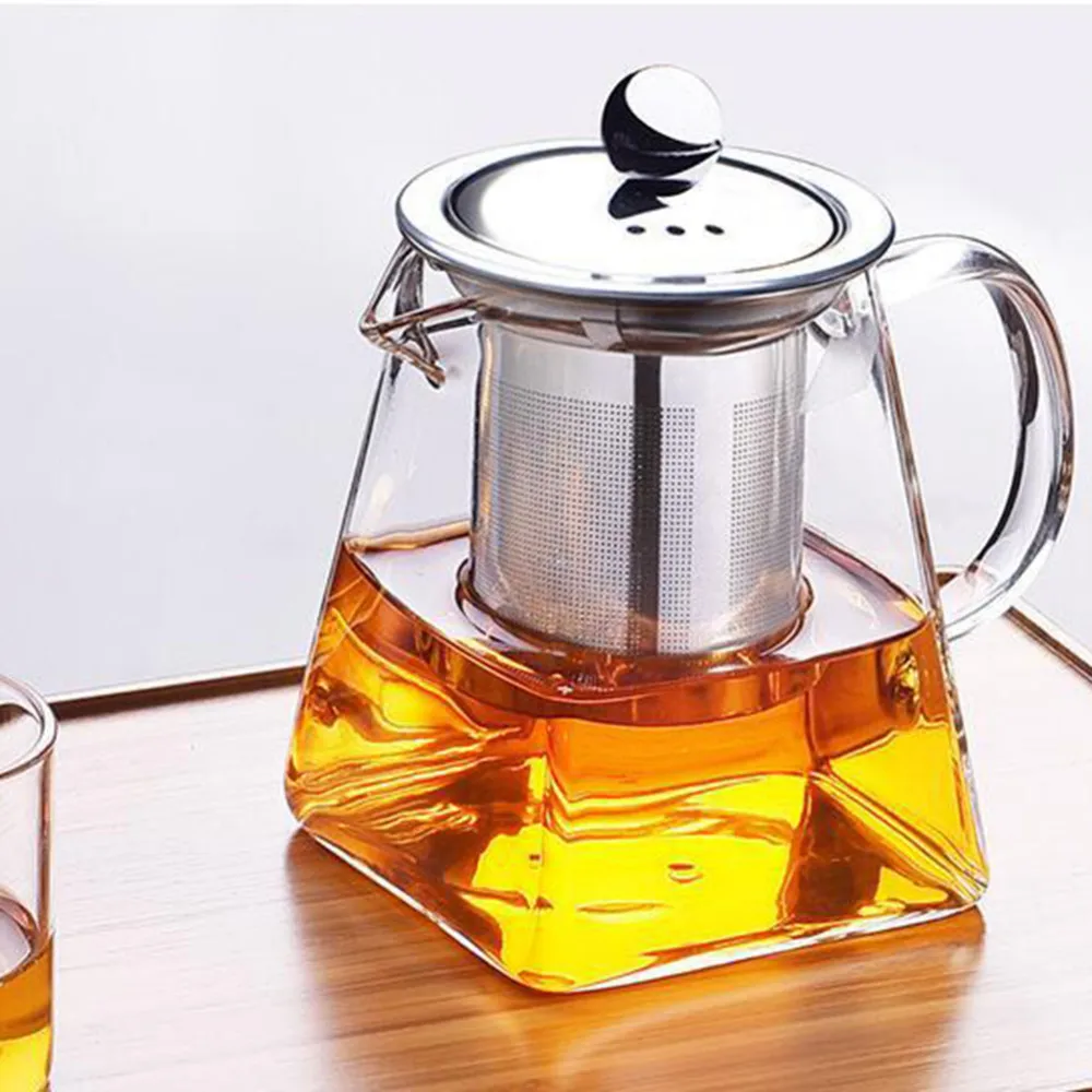 Прозрачный Стекло с квадратными каблуками Чай горшок высокого Температура стойкий лист Цветочный чай Кофе горшок Infuser и крышкой 350/550/750 мл