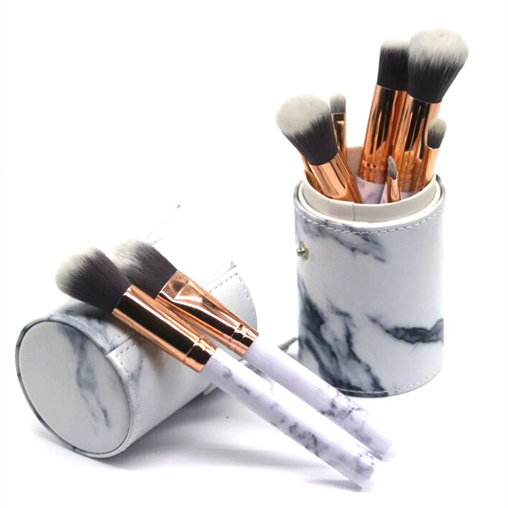 Professnial 10pcs Marbling Women Makeup Brushes Set Soft Foundation Powder Eyebrow Lip Brush Beauty Make Up Tools with cylinder | Красота и