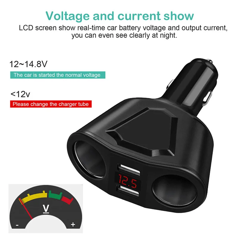 Двойной USB зарядное устройство адаптер питания DC 12 V автомобильный ЖК-прикуриватель разветвитель