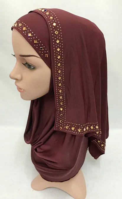 Модные стразы, Женский мусульманский шарф, хиджаб, исламский шарф, арабские шали, головной убор - Цвет: Burgundy