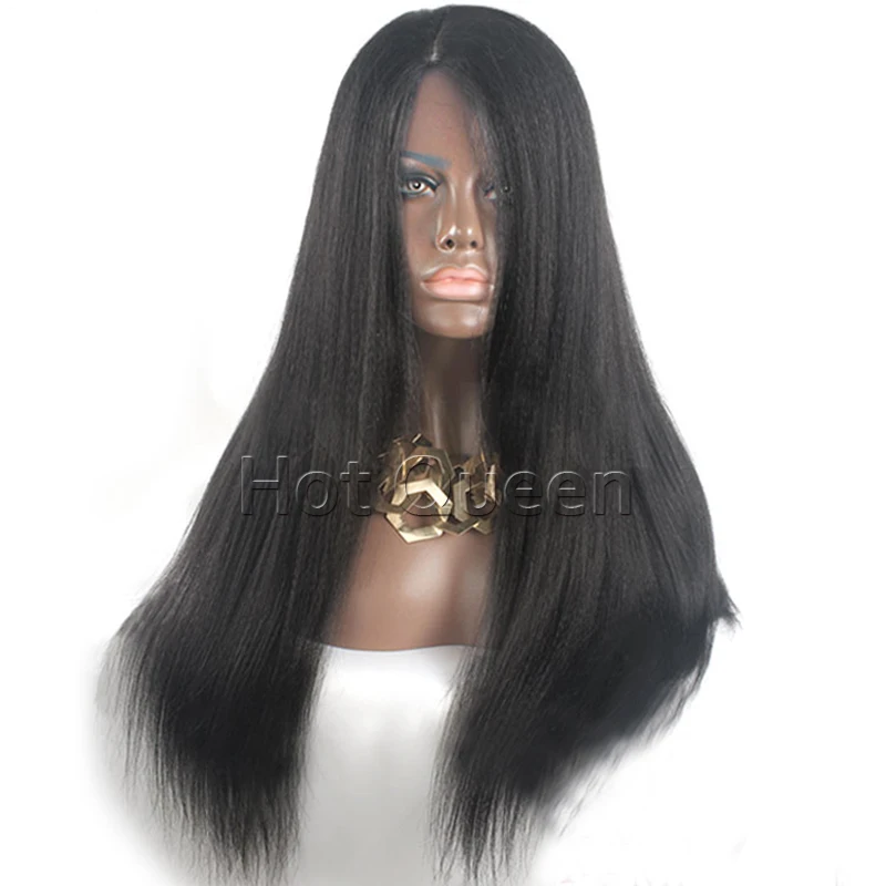 

16''-28'' Brazilian Virgin Hair #1 Dark Brown Glueless Full Lace Wigs Yaki Straight Full Lace Human Hair Wigs for Black Women