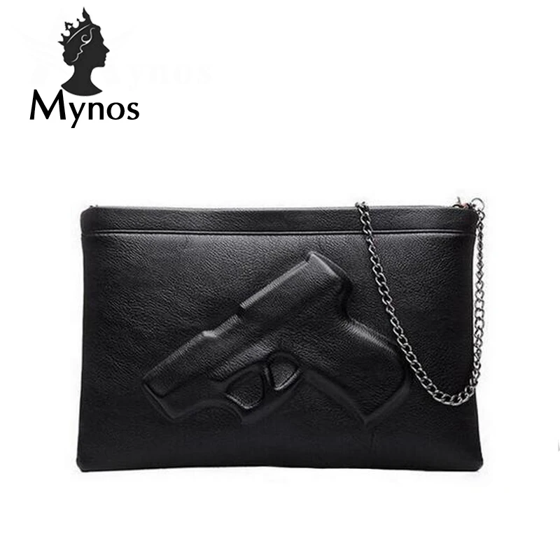 MYNOS 3D Gun Chain Women Messenger Bag Lady Day evening clutch bags Leather Crossbody Famous Brand Sac A Main Femme Purse | Багаж и сумки