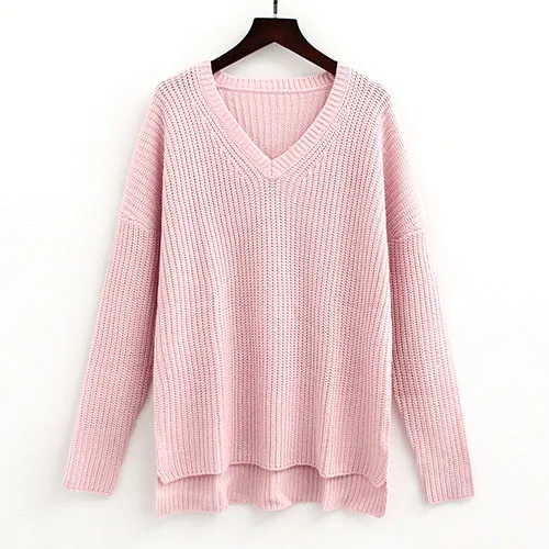 Теплый Зимний вязаный свитер с v-образным вырезом, Женский пуловер, вязаные Джемперы, розовые свитера для женщин, свитера и пуловеры, женский свитер - Цвет: Pink