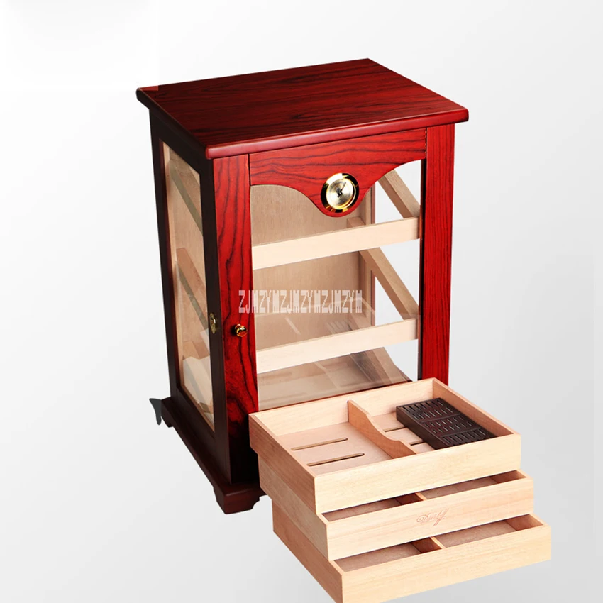 Cigar Display Cabinet Large Capacity 3-Layer Solid Wooden Large Cigar Storage Box 3-Drawer Natural Wooden Cigar Humidifier Box