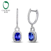 14 k золото натуральный AAA Синий 2.38ct Танзанит проложить алмаз висячие серьги