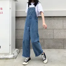 Корейский Свободный стиль бойфренд джинсовые комбинезоны женские Новые Летние Осенние повседневные Прямые джинсы