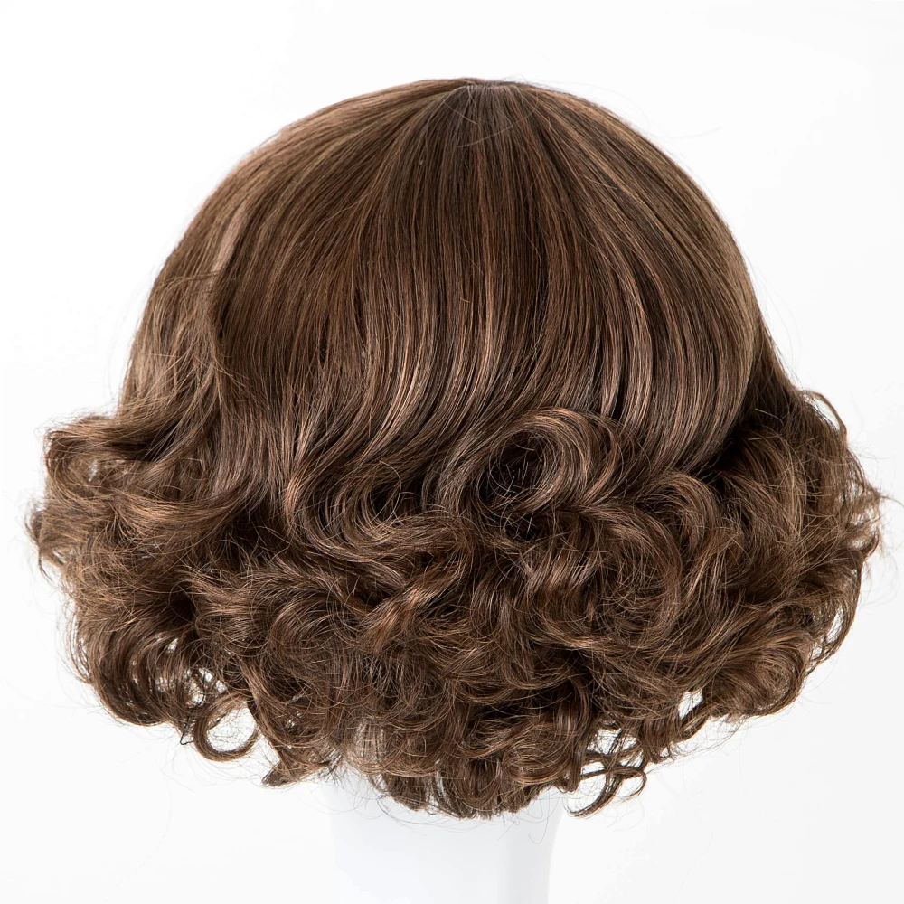 Fei-Show парик из синтетического термостойкого волокна короткий светильник коричневый вьющиеся Детские волосы плоская челка шиньон для 50 см окружность головы