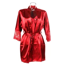 1 комплект Новое поступление женский сексуальный искусственный шелк черный и красный халат пижамы v-образный вырез ночная рубашка комплект
