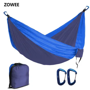 

210T Nylon Parachute 2 person Hammock with hammock ropes and Light Weight Aluminum carabiners for Outdoor Camping