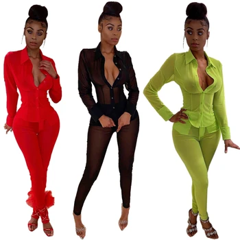 

New Women 2 Pieces Sets Solid Long Blouse Ankle Length Summer Spring Vintage Streetwear 2 Pieces Outfits