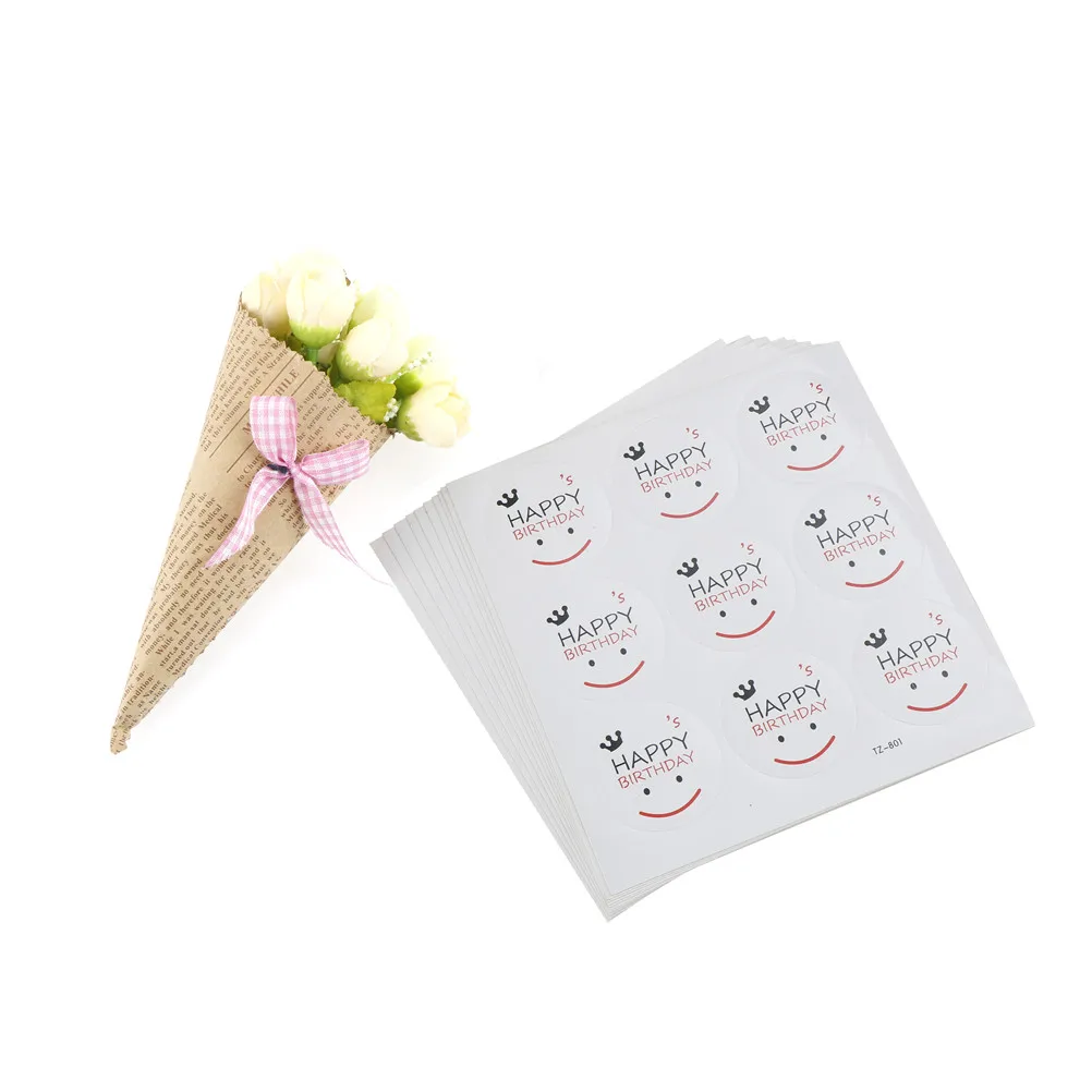 90pcs/10 Sheets Smile Face DIY Happy Birthday Sticker Hand Made For Gift Box Cake Baking Sealing Sticker40*40mm | Канцтовары для