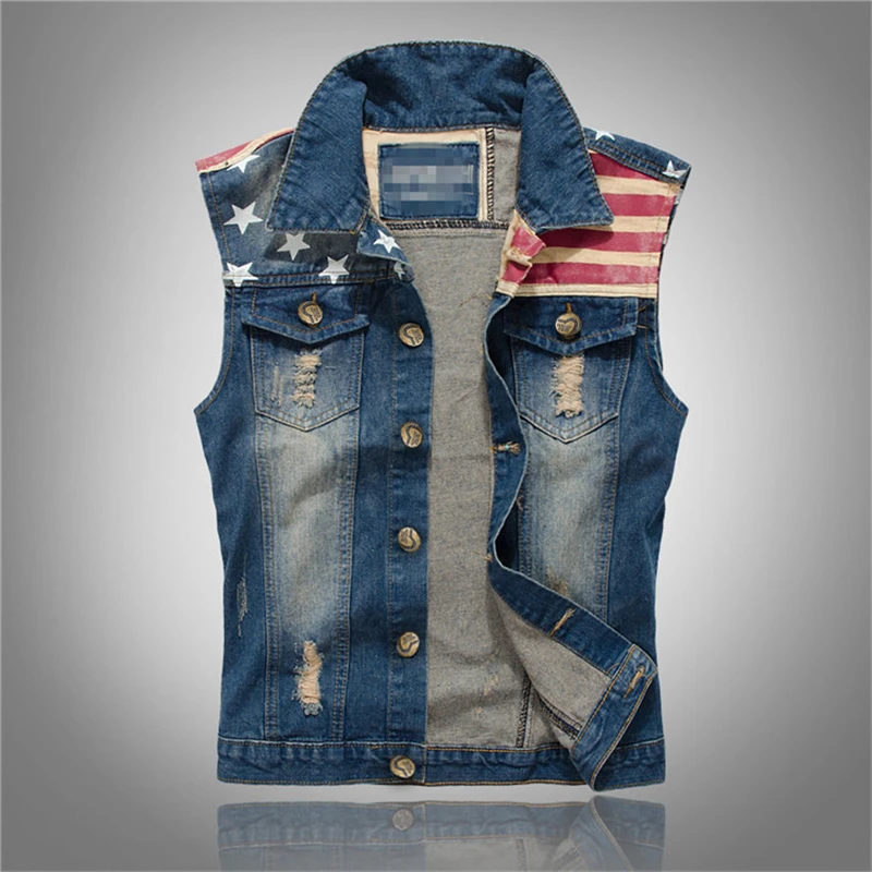 Spring Autumn New Denim Vest Men's Sleeveless Cowboy Waistcoat high-grade Jean Coat Ripped Slim Fit Male cotton Casual Jacket | Мужская