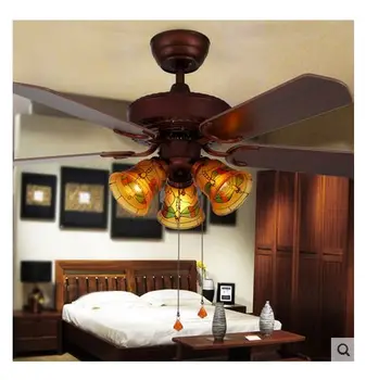 

Ceiling fan lights glass lampshade retro dining room ceiling fan ceiling light American 42inch lights fan with emote control
