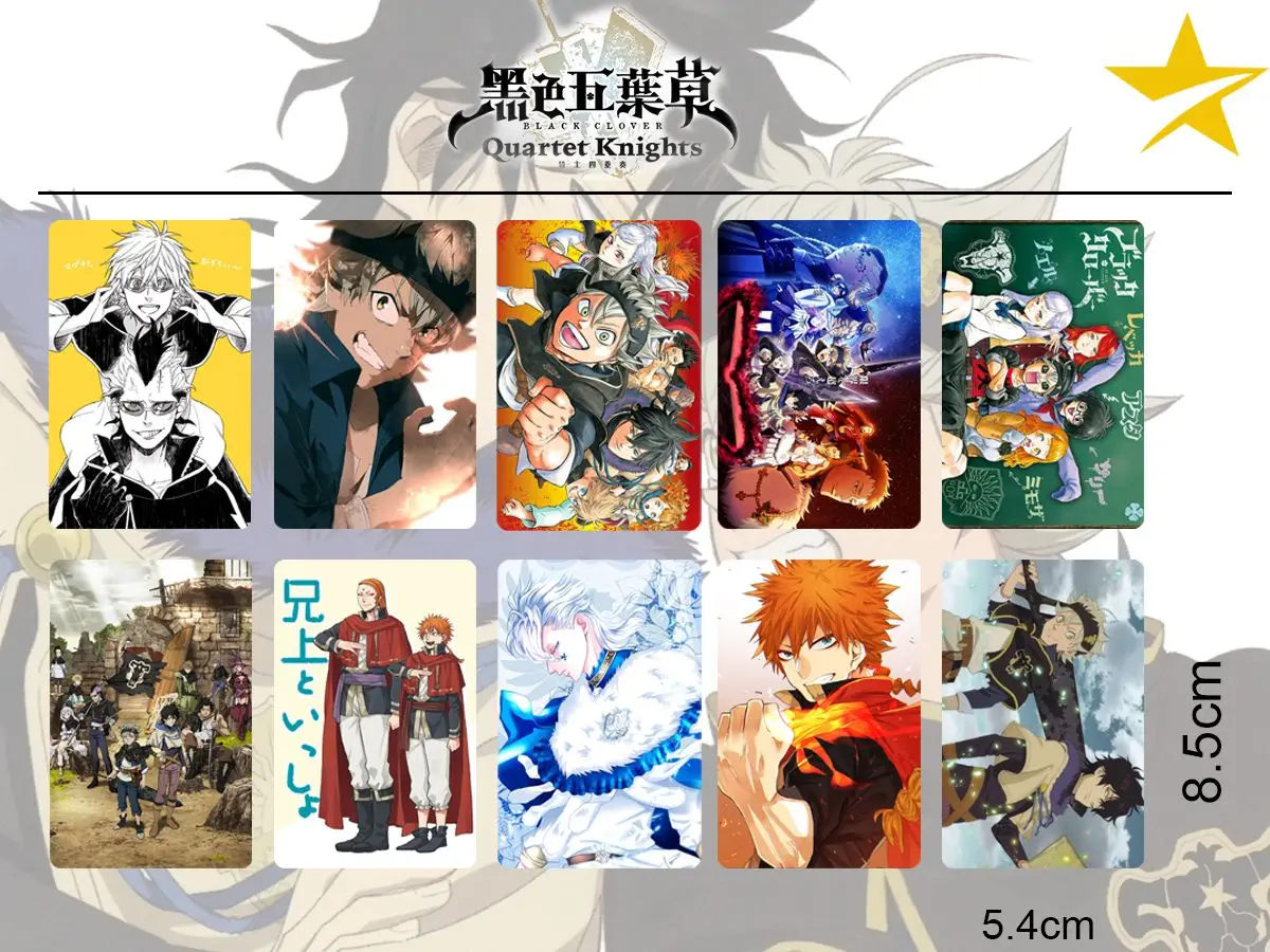 

Giancomic Black Clover Anime Card Set of 10 Plastic PVC Stickers Postcards Paper Comic Costume Accessory Gift Decoration