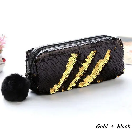 Hairball косметичка школьный чехол-карандаш с блестками Милые Kawaii кошельки канцелярские пеналы чехол большой пенал дорожная сумка для хранения - Цвет: Black plus Gold