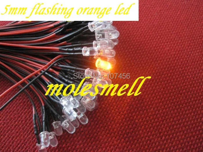 Free shipping 100pcs 5mm 24v Flashing Orange LED Lamp Light Set Pre