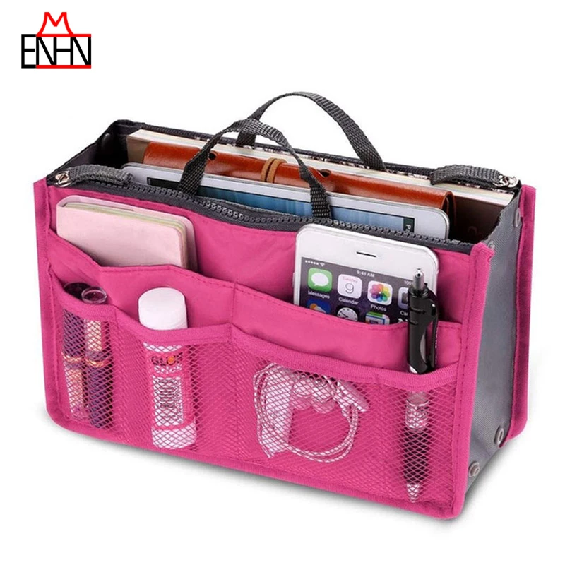 

ENHNM Multifunction Organizer Insert Bag Women Nylon Travel Accessories Large liner Lady Makeup Cosmetic Shrinkable Bag