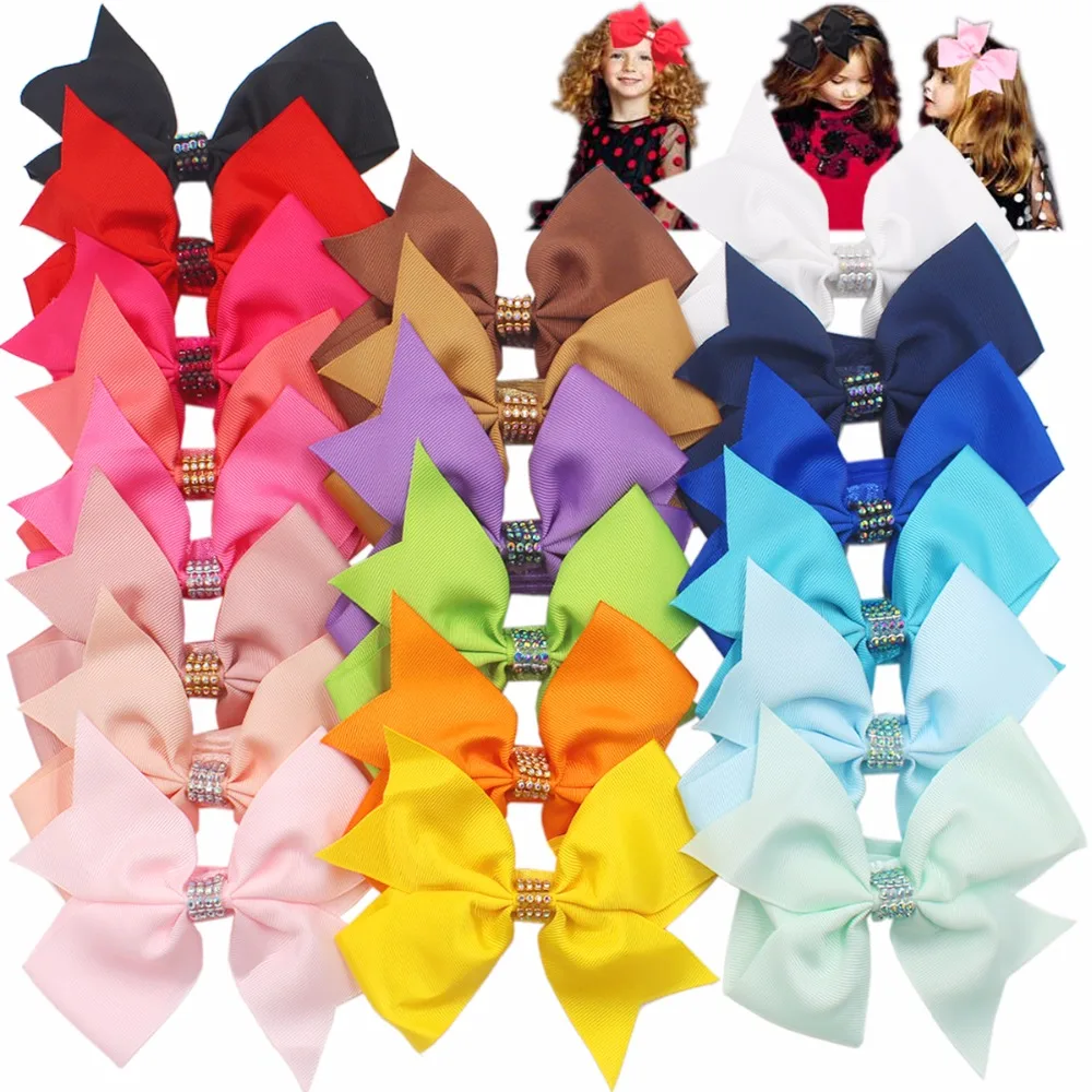

20Pcs BabyGirls Headbands 6" Hair Bows Headbands Grosgrain Ribbon Big Bow Hair Bands With Glitter Rhinestones for Toddlers