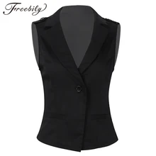 Fashion Womens Slim Fit Suit Vest V-Neck Single Button Sleeveless Formal Blazer West Jackets Office Lady WaistCoat Dressy Vest