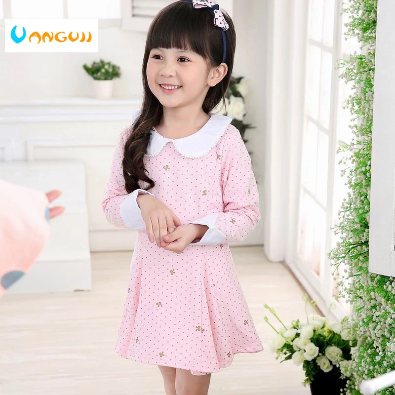

2016 Autumn and Winter Children's Clothing Girls Dress Children Bow Printing Long-sleeved Dress Princess Dress