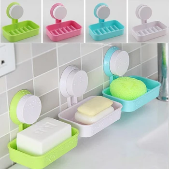 

Soap Box 1pc Candy Colors Plastic Bathroom Soapbox Useful Storage Soap Box With Strong Suction Wall Holder Spice container