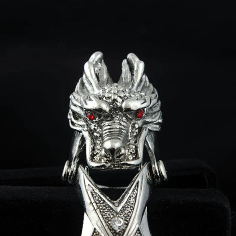 Винтажное кольцо с драконом, мужские длинные кольца в стиле панк, ювелирные изделия из сплава под старину Серебряный, с животными, мужское кольцо с волком, мужские ювелирные изделия, аксессуары, подарки