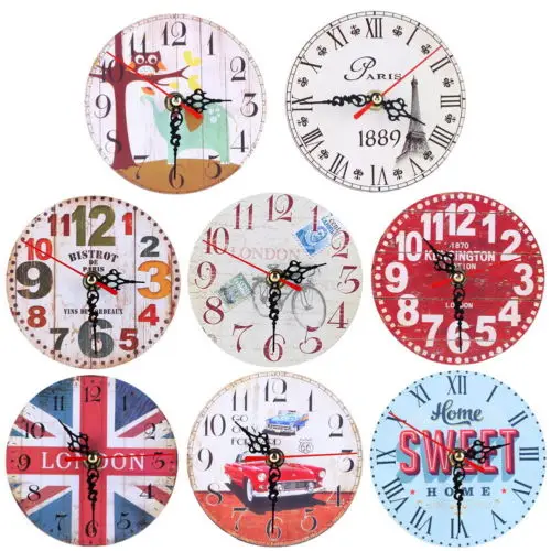 Vintage-Wooden-Wall-Clock-12cm-Shabby-Rustic-Kitchen-Home-Antique-Style-Decor