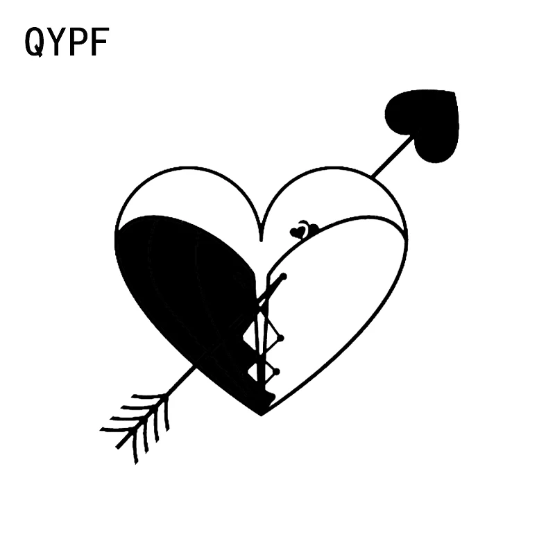 

QYPF 14.1*14.6CM Interesting Arrow Cross Bow Hunting Heart Shape Decor Car Sticker Vinyl High Quality C16-1664