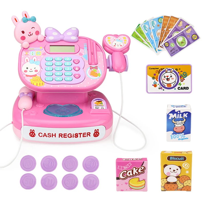 

Simulated Checkout Counter Mini Kids Supermarket Cash Register Shop Role play Cashier Cash Register Set Educational Toys