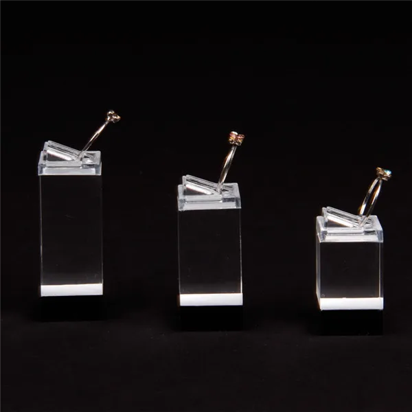 

TONVIC 2sets/lot acrylic ring display clips transparent stand holder show cases 3pcs in 1 set square high quality wholesale