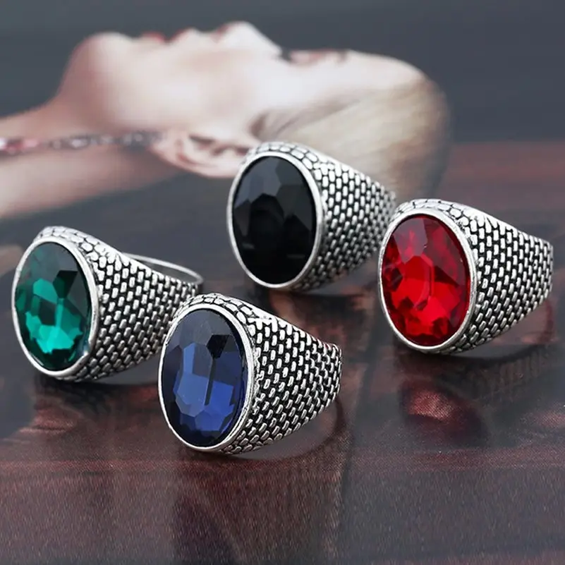 Pinksee винтажное старинное серебряное кольцо для мужчин Овальный хрустальный