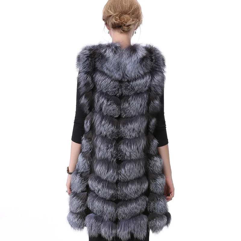 Valpeak Real Black Fox Fur Vest Winter Women Genuine Fox Fur Coat Natural Leather Fur Vest with Lining Coats