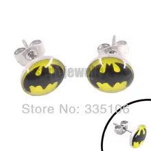 Эмаль серьги с Бэтменом тела для пирсинга, из нержавеющей стали ювелирные изделия Мода моторный Байкер серьги-гвоздики SJE370019-1