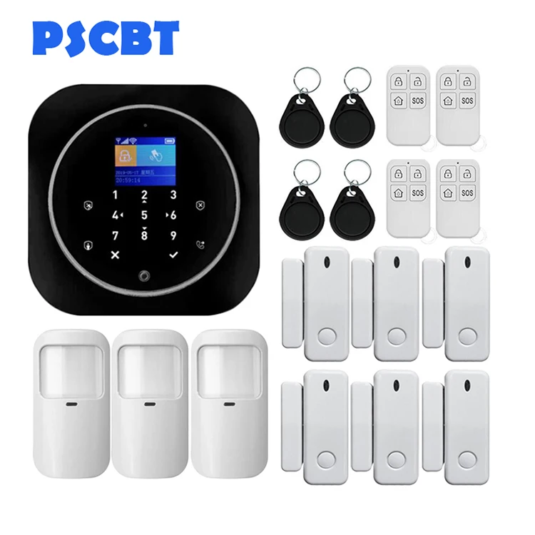 PS11 Wireless Home GSM Security Alarm System DIY Kit APP Control With Auto Dial Touch Keyboard Panel Burglar Alarm System - Color: Kit 12