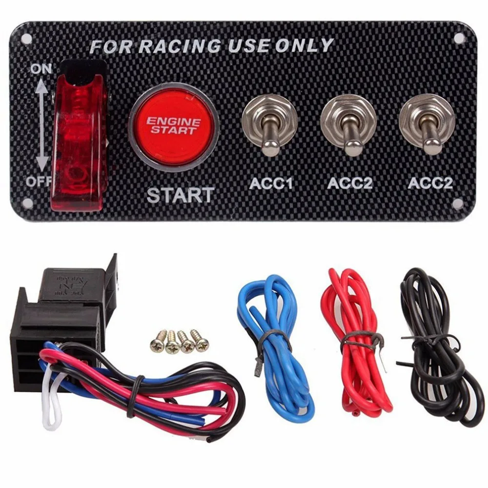 

Hot Car LED Toggle Five in one Switch Button Carbon Fiber Engine Start Push Button Switch Panel Race Car Ignition Accessory