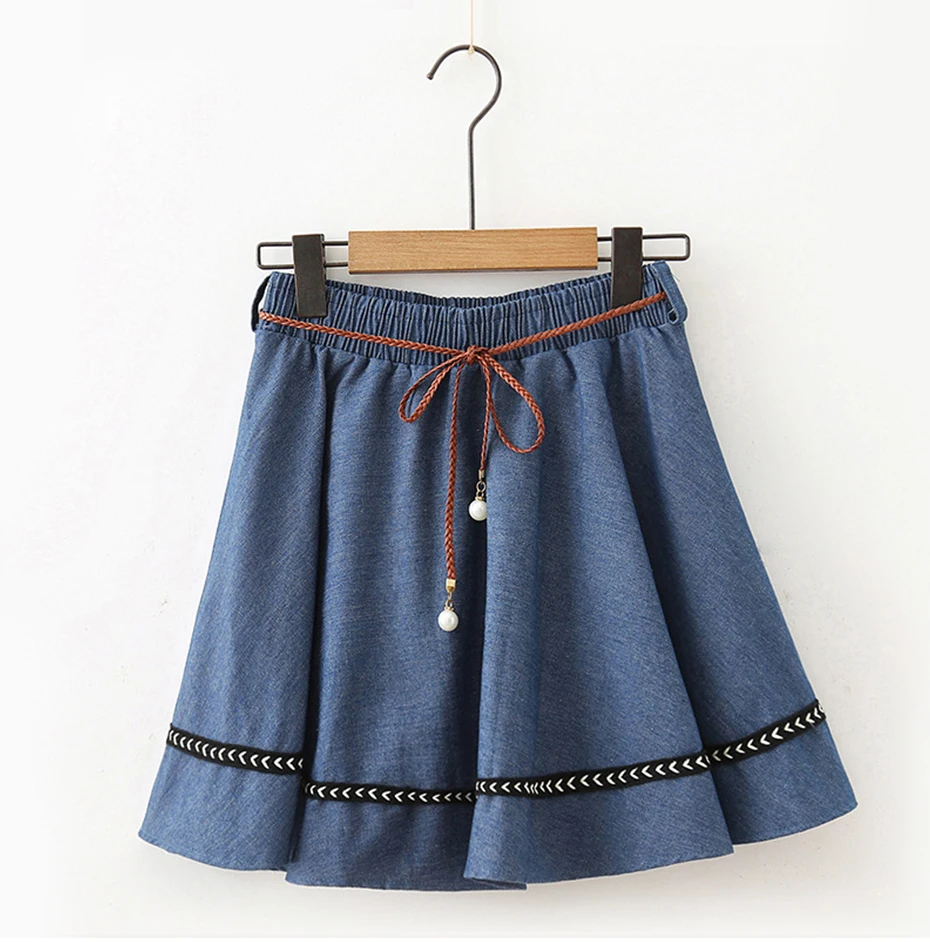 Surmiitro Мини Короткая жемчужная джинсовая летняя юбка для женщин Весенняя Милая джинсовая юбка с высокой талией Женская трапециевидная Солнцезащитная школьная юбка