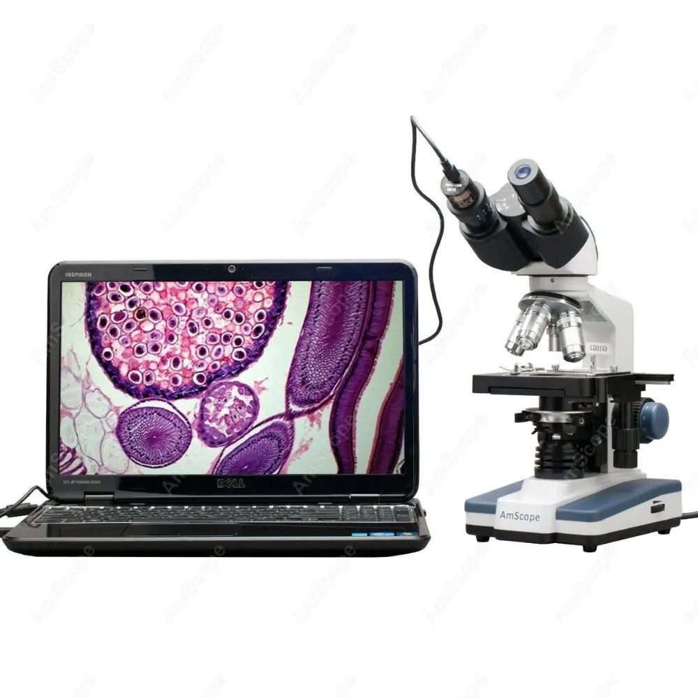 Бинокулярный комбинированный Микроскоп AmScope 40X 2500X светодиодный цифровой