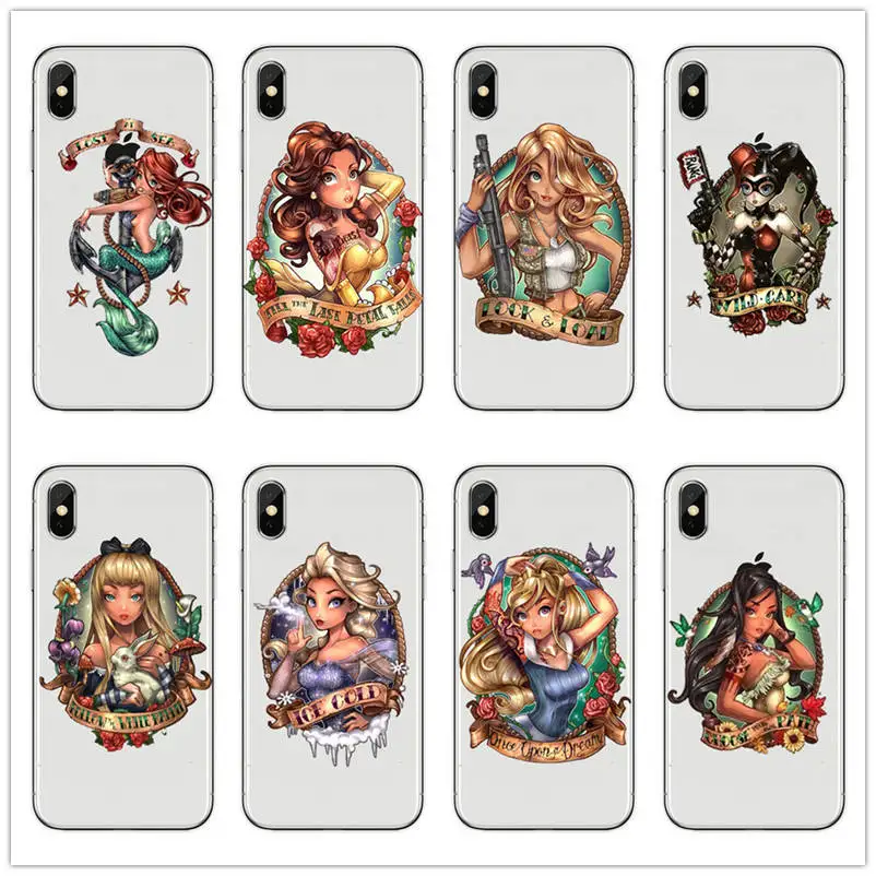 

Princesses tattoo ariel shumate alice sexy Princess girl/women Hard PC Phone Case cover For iPhone 6 5 7 8 Plus X XS 5S SE coque