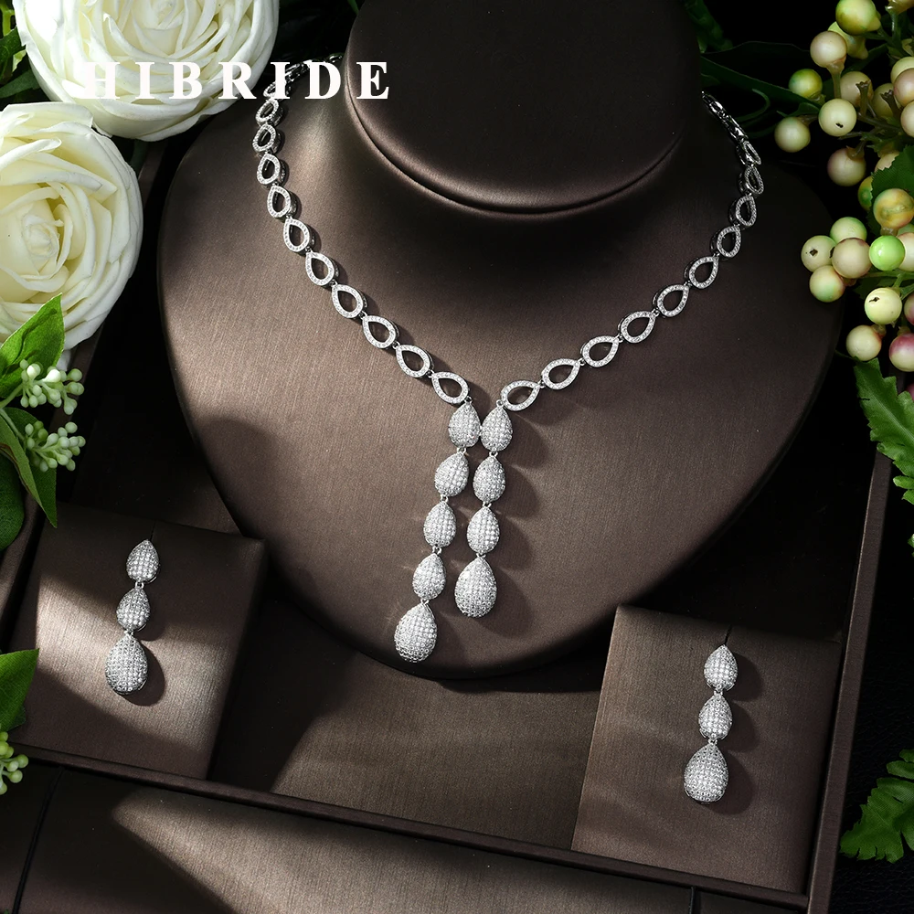 HIBRIDE Bijoux Femme Ensemble Свадебные Ювелирные наборы для женщин сверкающий AAA циркон медь Мода невесты ювелирный набор N-992