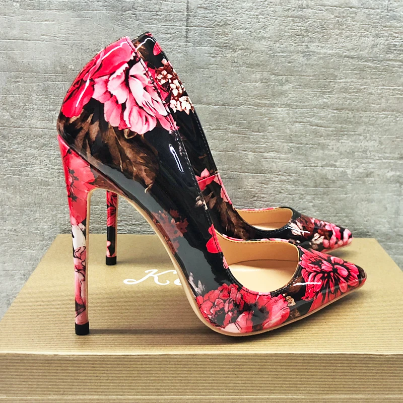 

Europe and the United States new color matching print tip 12CM high heel stiletto shallow mouth fashion banquet shoes