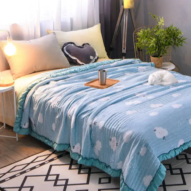 Cheap Washed Cotton Quilt Summer Duvet Blue Quilts Queen Modern
