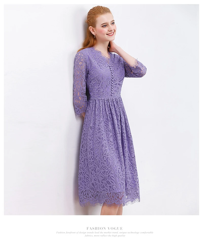 ONLYPLUS, женское фиолетовое кружевное платье,, Осеннее, элегантное, с v-образным вырезом, на шнуровке, длинное, вечерние, ТРАПЕЦИЕВИДНОЕ, рукав три четверти, Vestidos