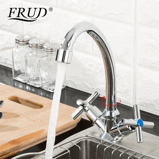 Cheap FRUD New Arrival Kitchen Faucet Mixer Double Handle Single Hole Sink Faucet Mixer Cold and Hot Water Kitchen Tap Mixer R40112