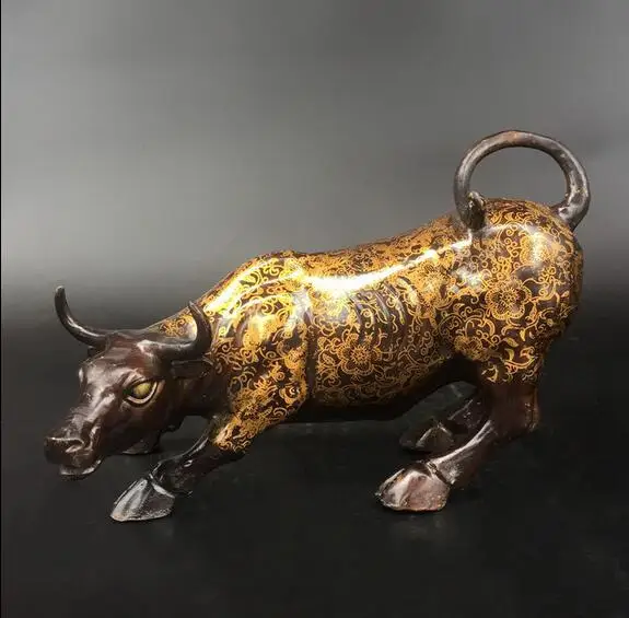 12" copper color sculpture home feng shui auspicious animal Bull OX