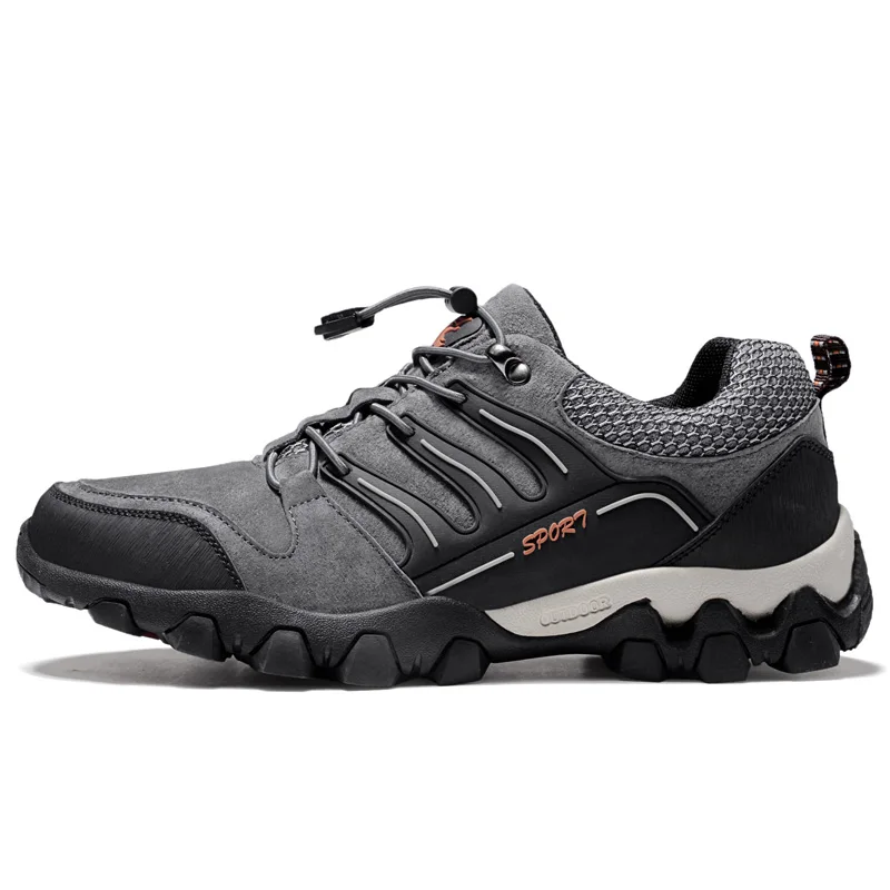 Обувь для альпинизма, уличные кожаные походные ботинки, треккинговые походные кроссовки для путешествий, мужские безопасные водонепроницаемые кроссовки - Цвет: grey