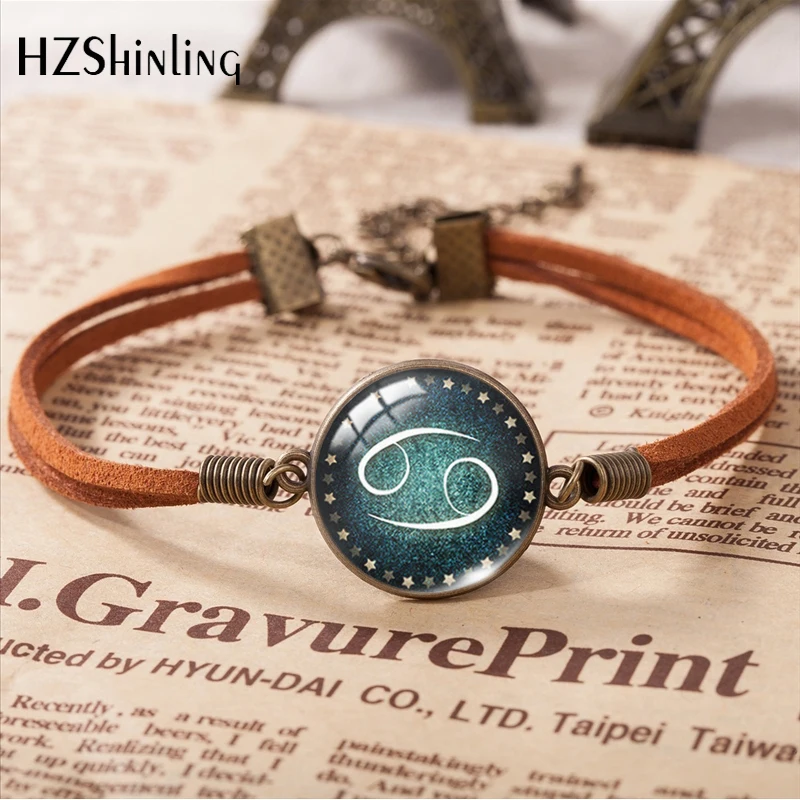 

HZSHINLING Hot Sale DropShiping Gemini Cancer Leo Virgo Libra Scorpio 12 Leather Bracelet Zodiac Bracelet