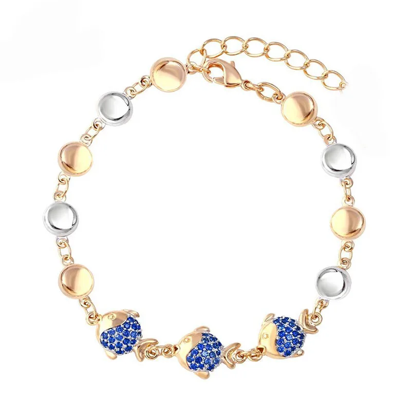 MxGxFam(170+ 35 мм) смешивания золото цвет AAA циркон Прекрасный животных браслет с рыбой для женщин модные украшения