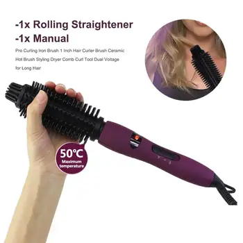 

Pro Curling Iron Brush 1 Inch Hair Curler Brush Ceramic Hot Brush Styling Dryer Comb Curl Tool Dual Voltage for Long Hair