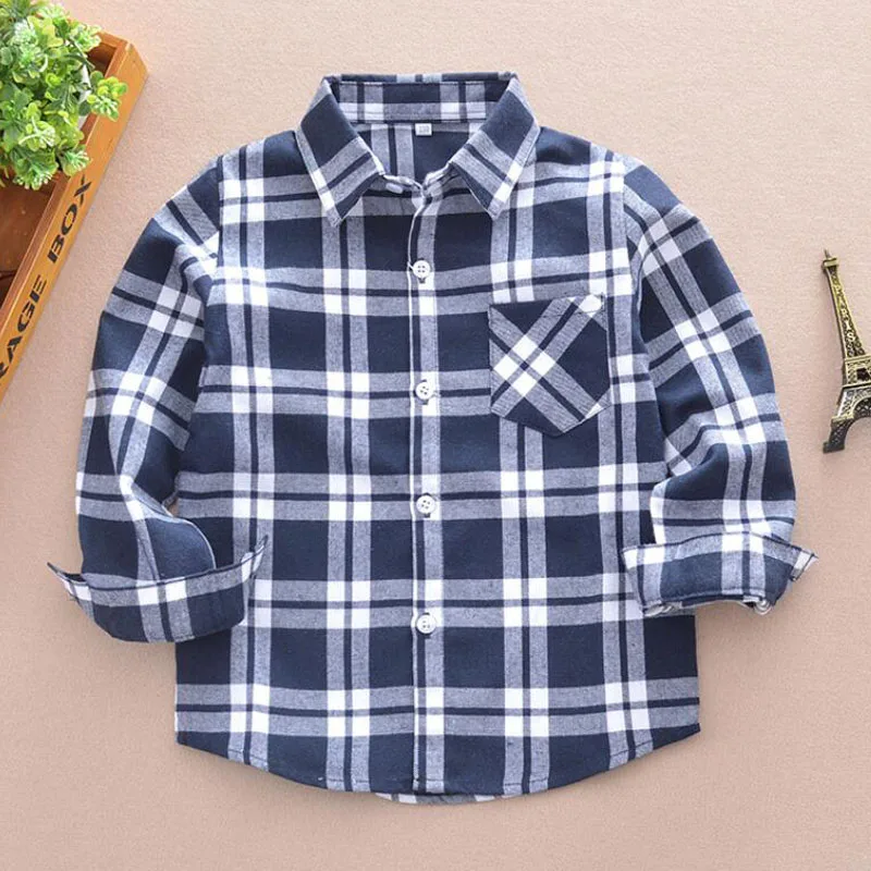 Boys Shirts Casual New Autumn Children's Tops With Pocket Outwear Children's Clothing Cotton Kids Plaid Shirts 2-12 Years