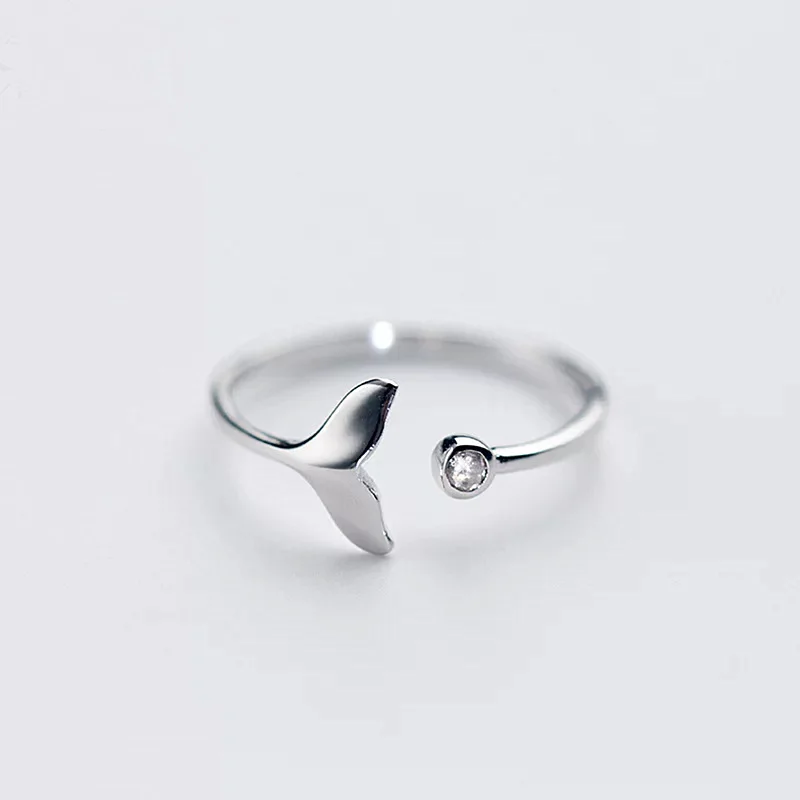 White Cubic Zirconia Fish Adjustable Silver Ring Fairy Tale Dream Rings for Woman Fashion Jewelry Engagement Ring for Female